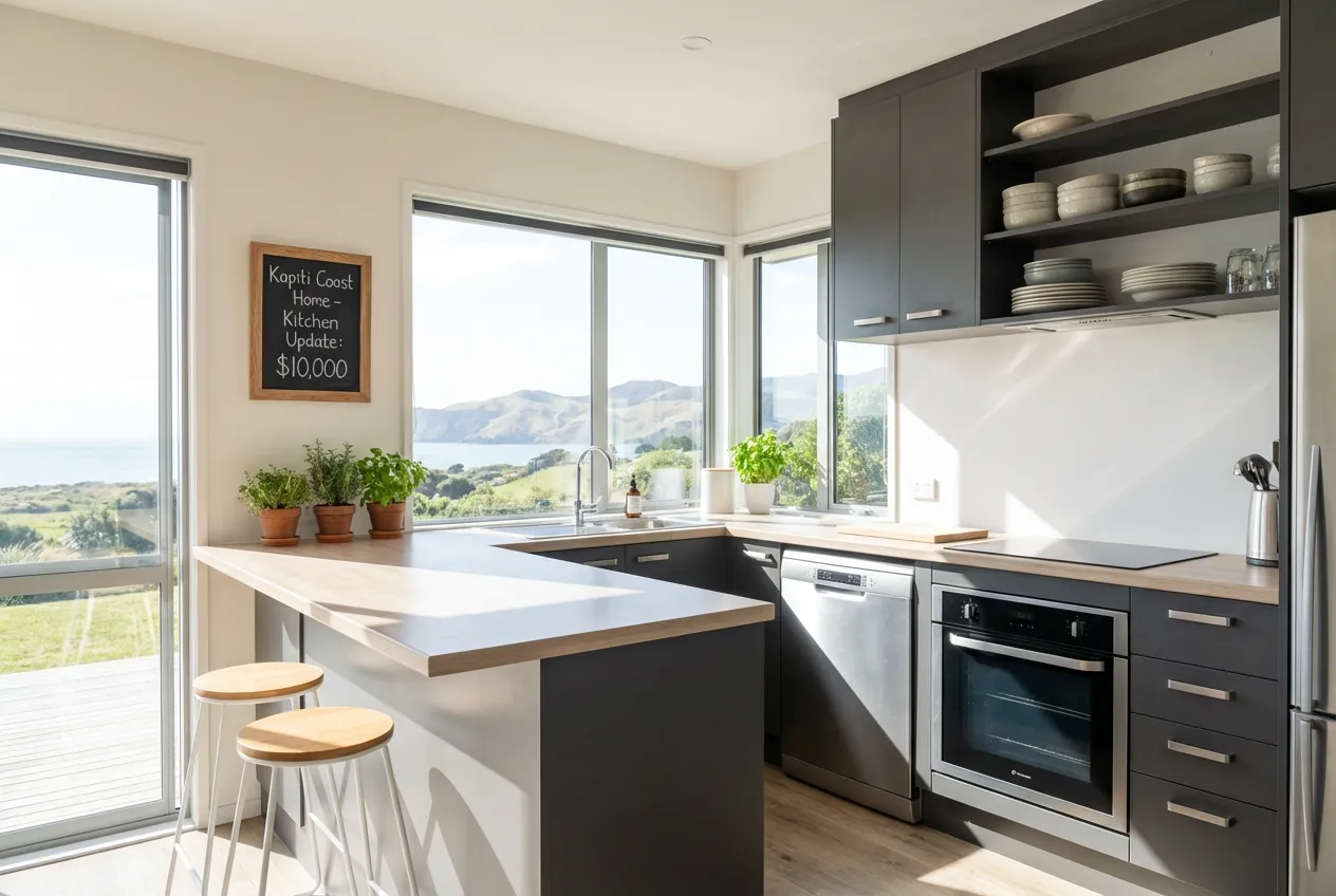 Professional kitchen cabinet painting service Paraparaumu showing two-pack polyurethane finish